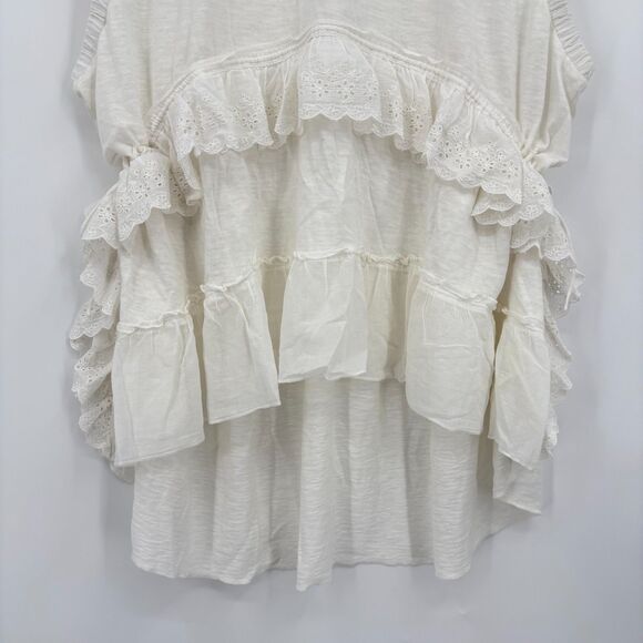 NWOT Free People Claire Tee White Ruffled Sleeveless Top, Sz Med, Boho Layered - Picture 7 of 13